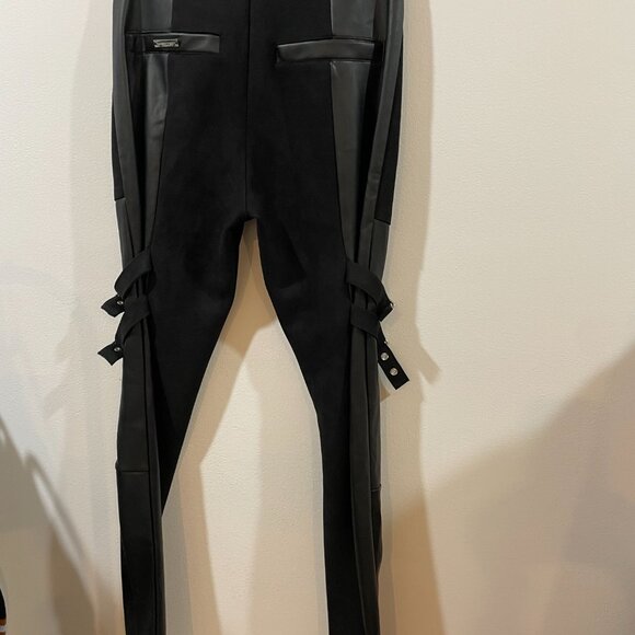 Maniere De Voir Cyberpunk Faux Suede Buckle Straps Leggings Pants UK 6 US 2 - Picture 14 of 16